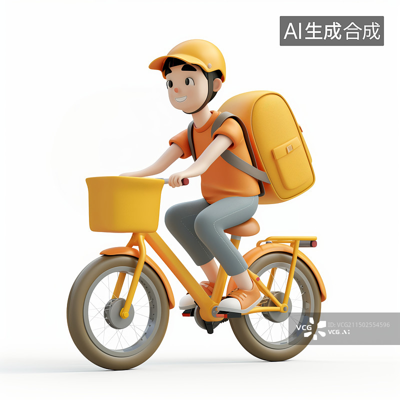 【AI数字艺术】3D骑自行车送快递的男性卡通形象图片素材
