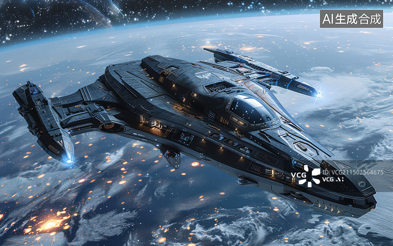 【AI数字艺术】宇宙空间中的宇宙飞船航天飞机科幻插画图片素材