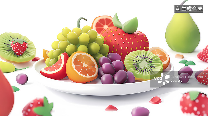 【AI数字艺术】3D卡通清新水果盘图片素材