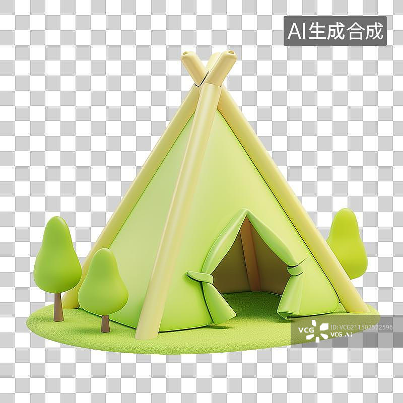 【AI数字艺术】绿色帐篷卡通3D图标图片素材
