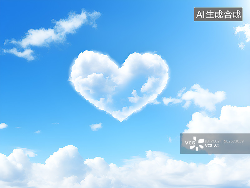 【AI数字艺术】蓝色的天空一朵心形云朵图片素材