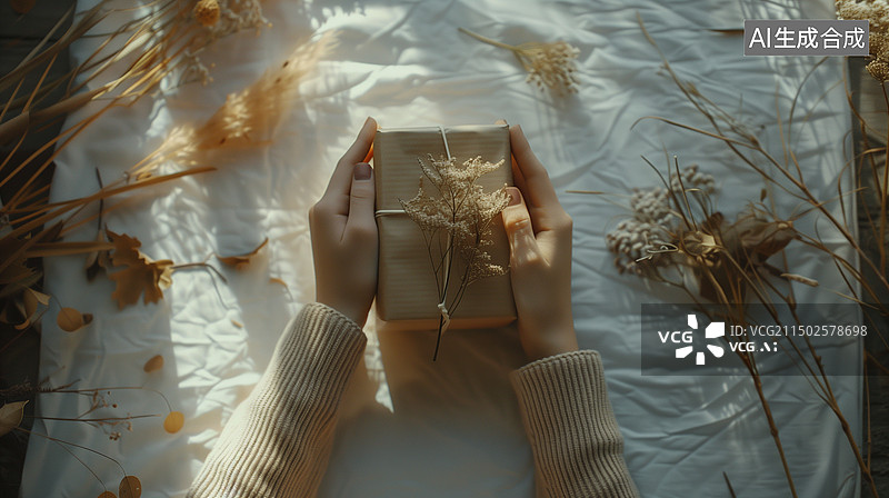 【AI数字艺术】双手接过礼物的女性图片素材
