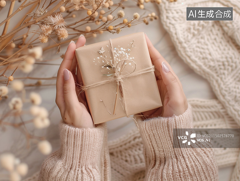 【AI数字艺术】双手接过礼物的女性图片素材
