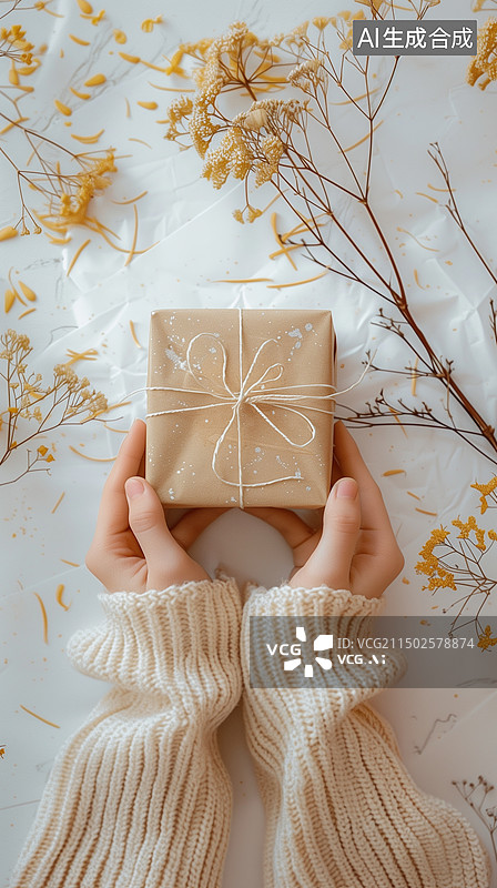 【AI数字艺术】双手接过礼物的女性图片素材