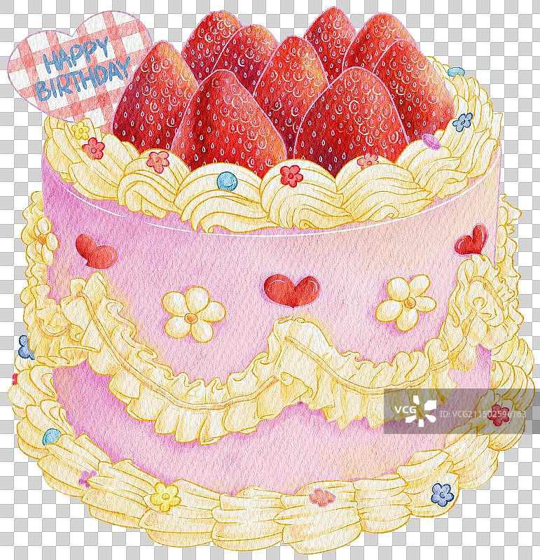 可爱清新的草莓奶油蛋糕节日庆祝插画元素图片素材