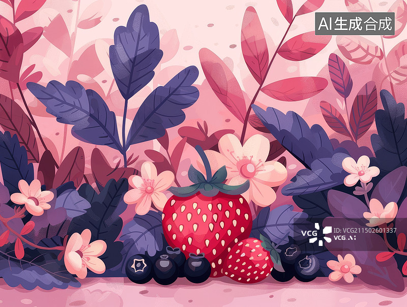 【AI数字艺术】蓝莓和草莓在地里图片素材