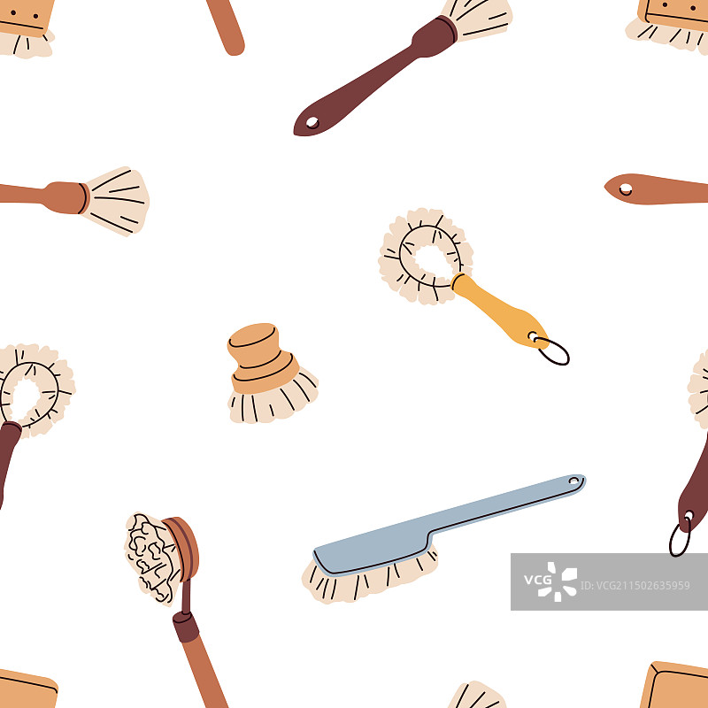 环保清洁工具刷子无缝图案图片素材