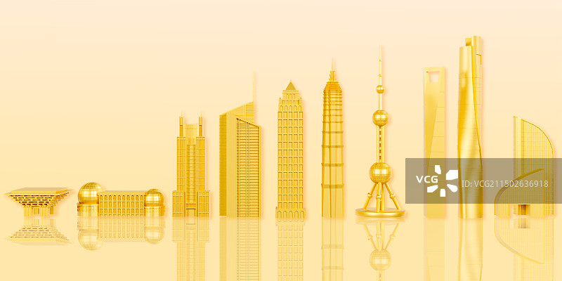 3D立体金色上海城市地标建筑上海插画图片素材
