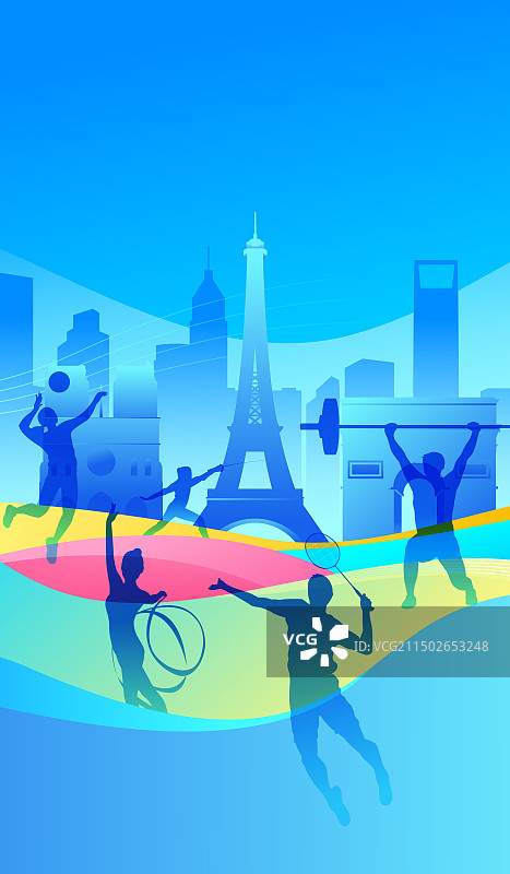2024巴黎奥运会中国运动员人物矢量插画海报图片素材