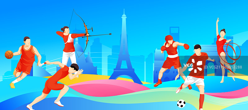 2024巴黎奥运会中国运动员人物矢量插画海报图片素材