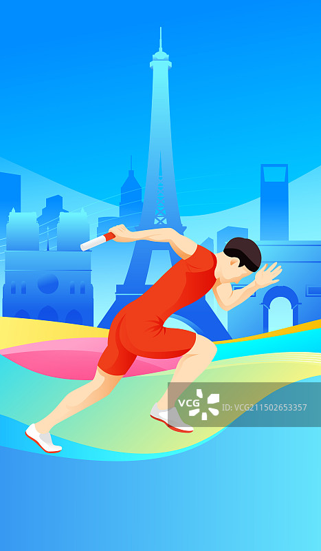 2024巴黎奥运会中国运动员人物矢量插画海报图片素材