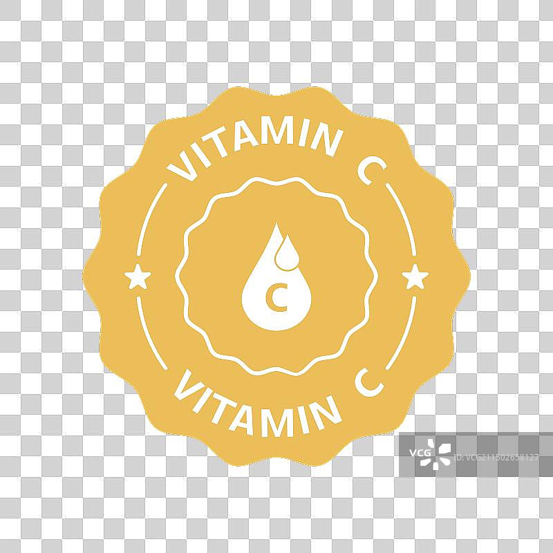 带滴液图标的黄色维生素C贴纸图片素材