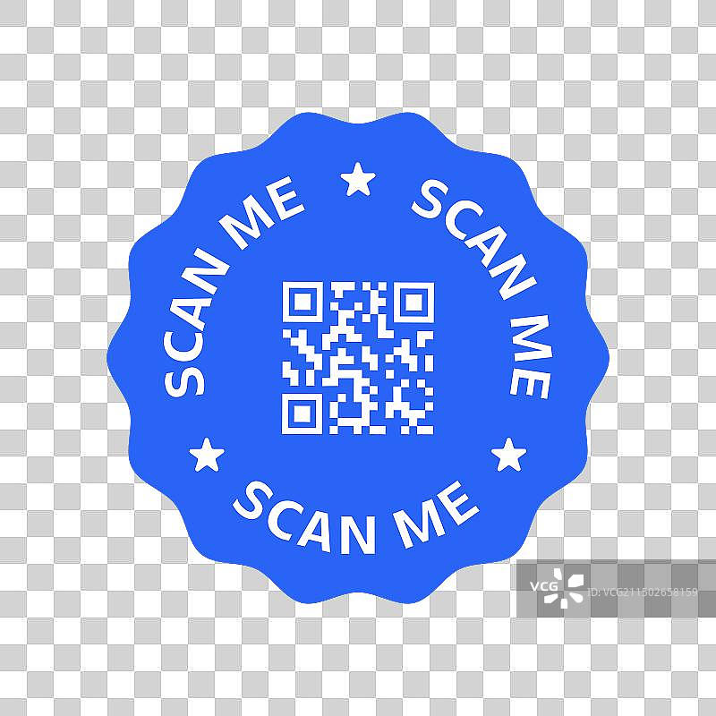 带有扫描我文字的蓝色二维码标签图片素材