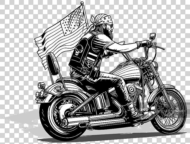 美国骑手在重型摩托车上的绘画图片素材