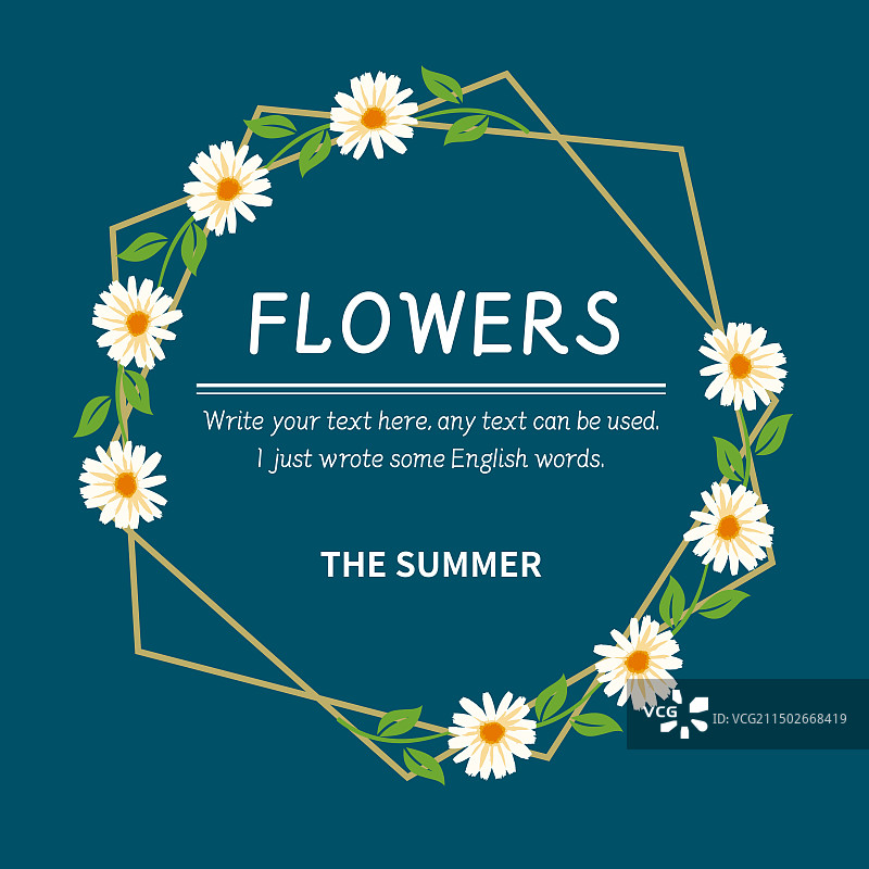 白色小雏菊几何花环设计模板图片素材