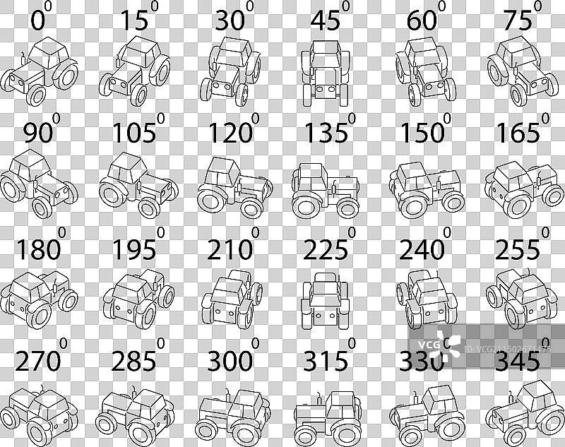 24款拖拉机轮廓线稿套装图片素材