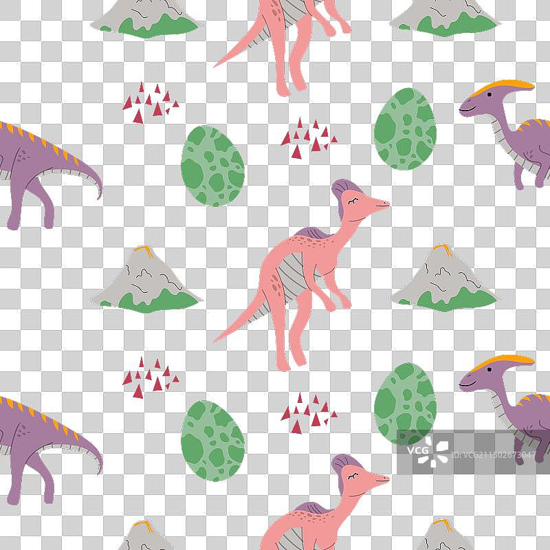 卡通扁平风婴儿恐龙无缝图案图片素材