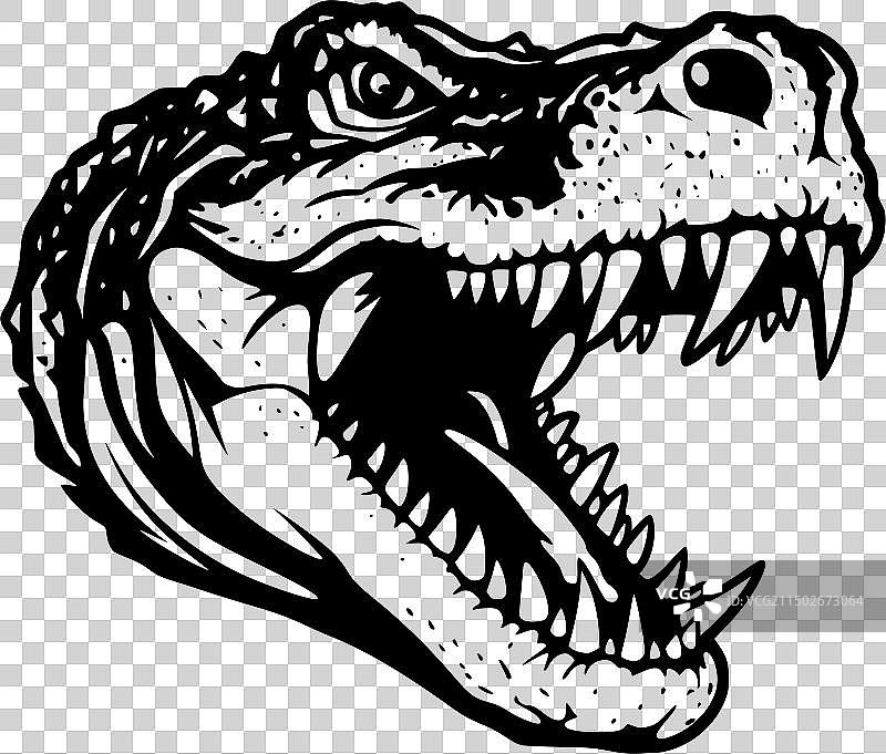 鳄鱼 - 黑白插画图片素材