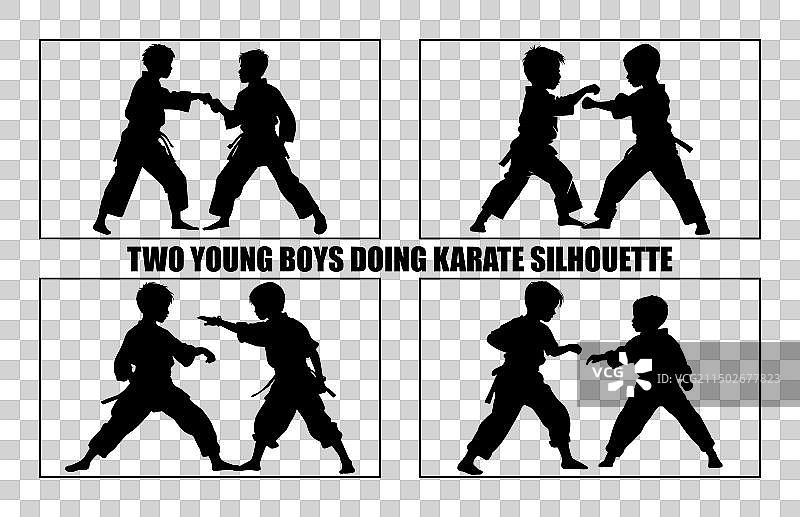两个年轻男孩做空手道剪影图片素材