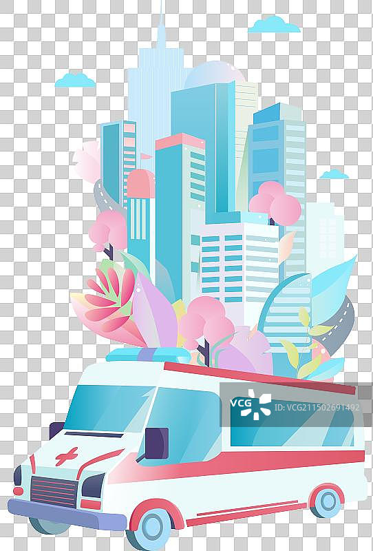 一辆救护车托举着城市图片素材