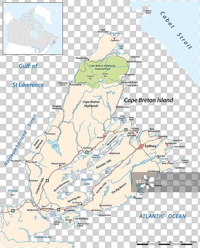 加拿大新斯科舍省布雷顿角岛路线图图片素材