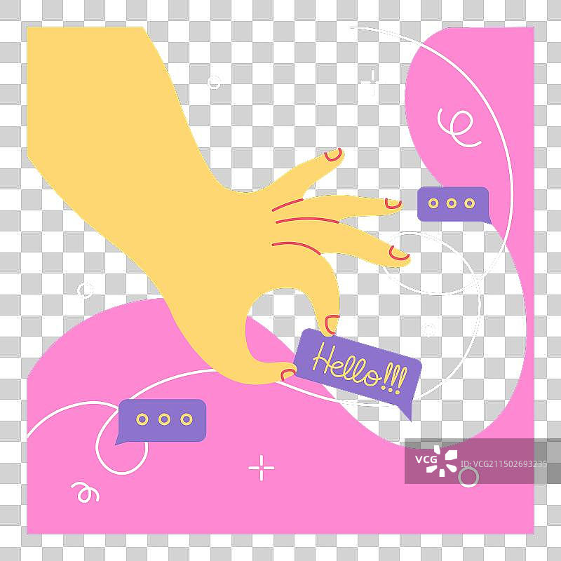 手臂拿着对话框的涂鸦问候信息图片素材