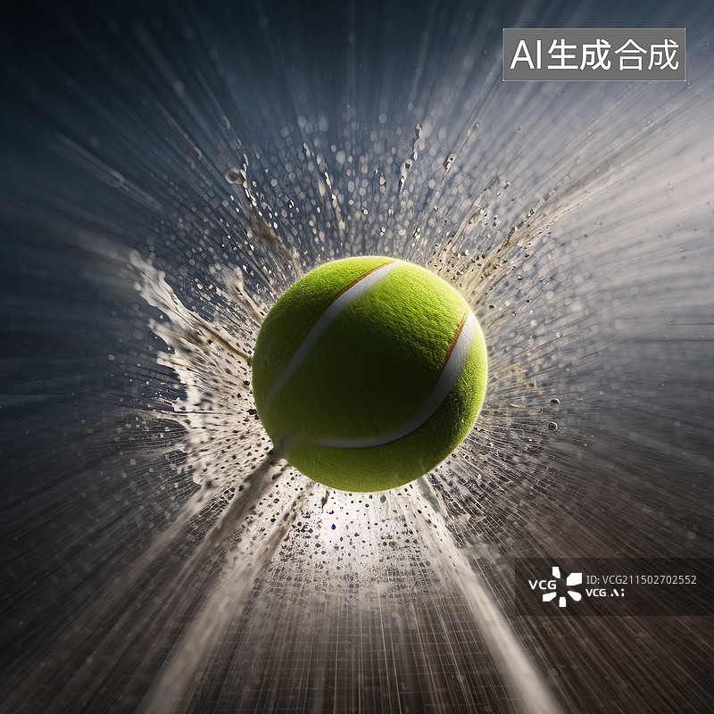 【AI数字艺术】高速撞击飞溅的网球图片素材