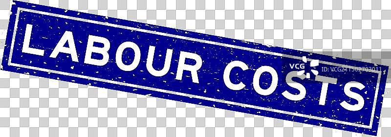 蓝色复古人工成本方形橡胶印章图片素材