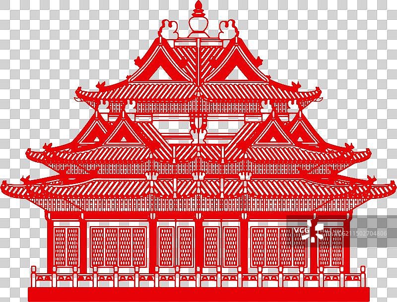 红色剪纸北京故宫角楼古建筑插画图片素材