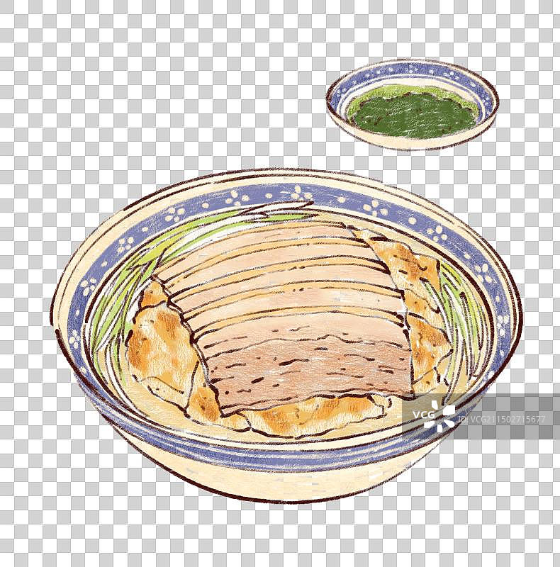 手绘河北特色美食冀菜白肉罩火烧插画图片素材