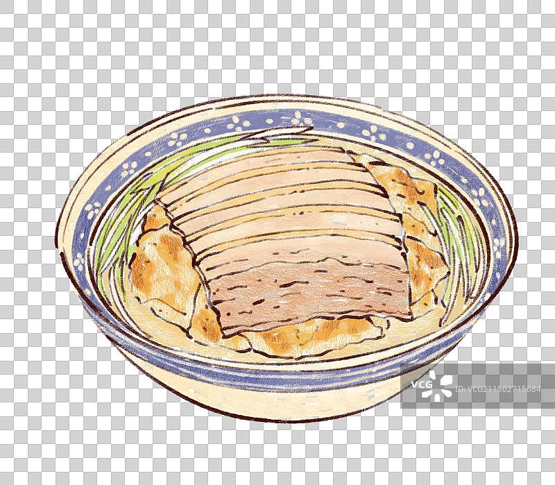 手绘河北特色美食冀菜白肉罩火烧插画图片素材