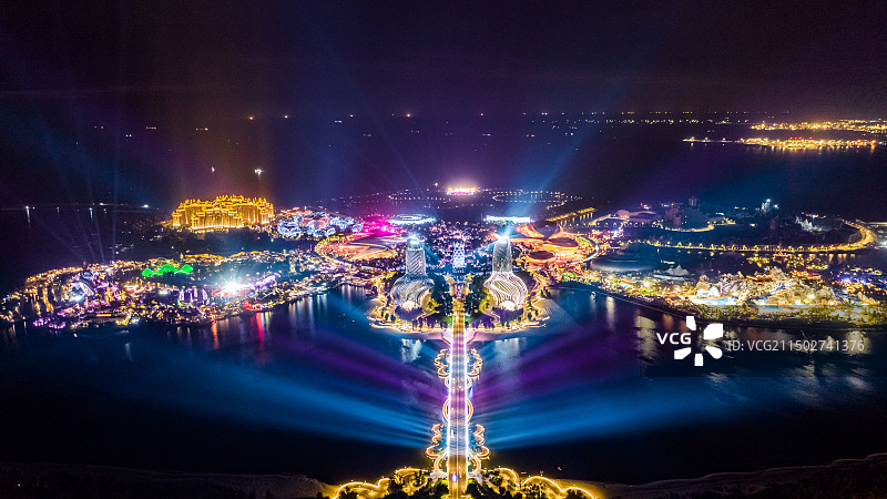 海南海花岛夜景航拍图片素材