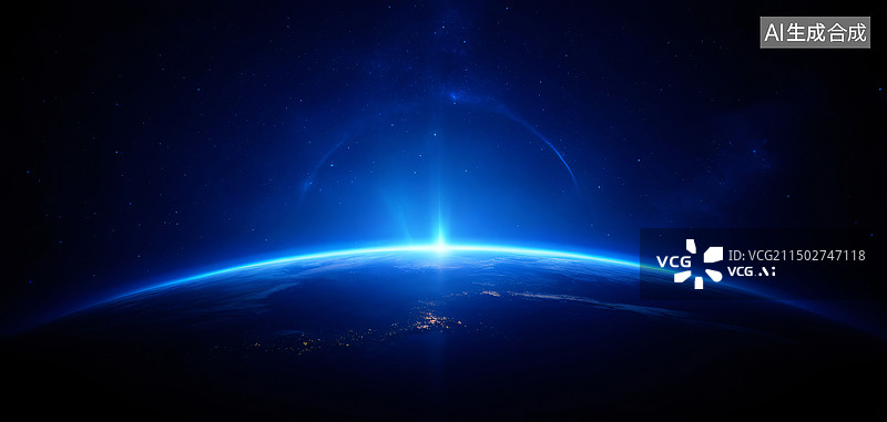 【AI数字艺术】宇宙上空的地球日出图片素材