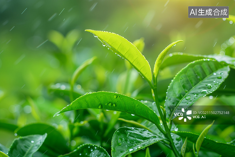 【AI数字艺术】特写嫩绿的茶叶图片素材