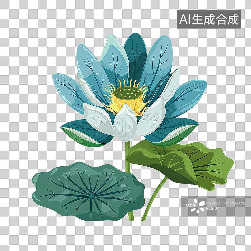 【AI数字艺术】荷花荷叶元素插画图片素材