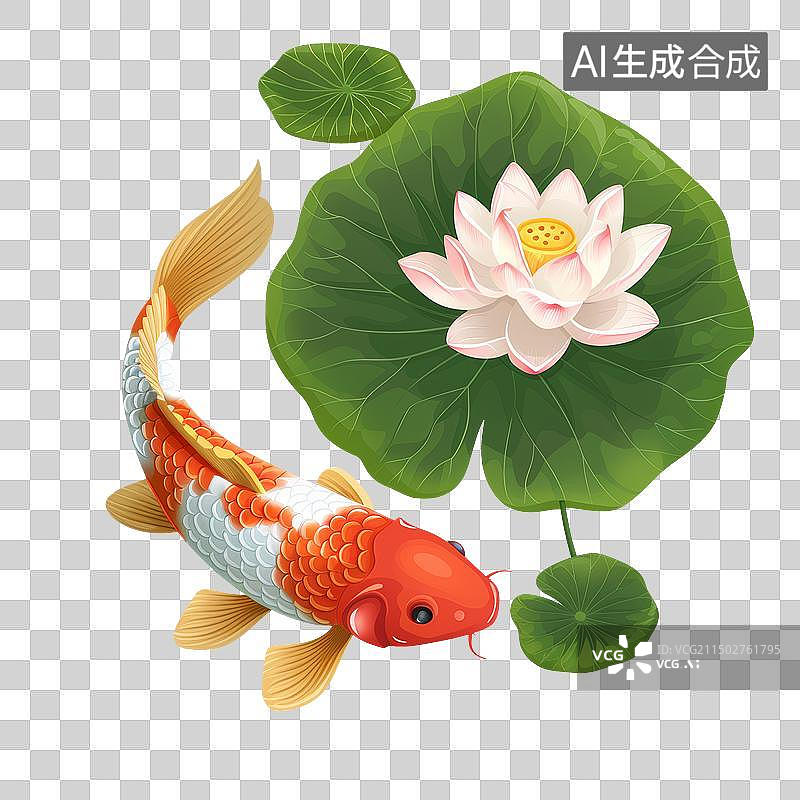 【AI数字艺术】荷花锦鲤元素插画图片素材
