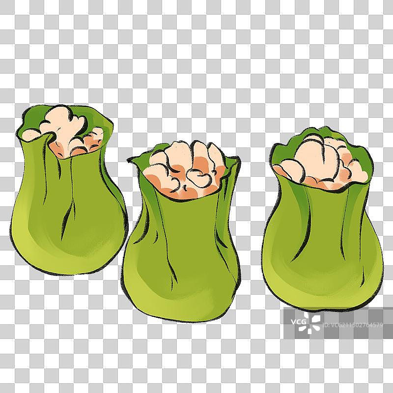 翡翠烧麦-江苏扬州美食特产手绘插画元素图片素材