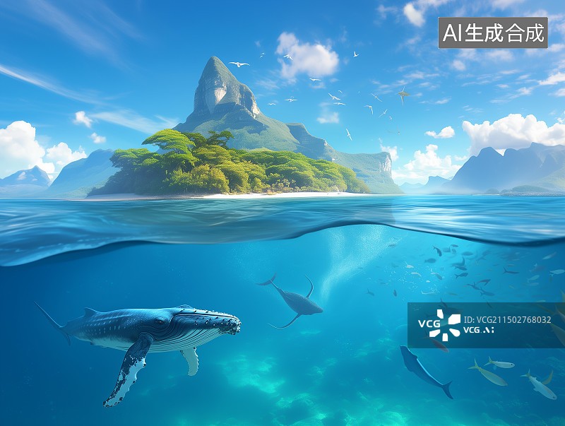 【AI数字艺术】广阔大海里的鲸鱼图片素材