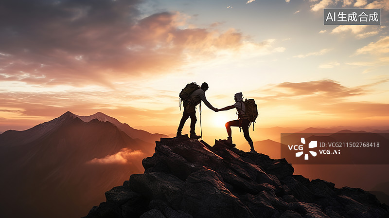 【AI数字艺术】勇攀高峰的登山者图片素材