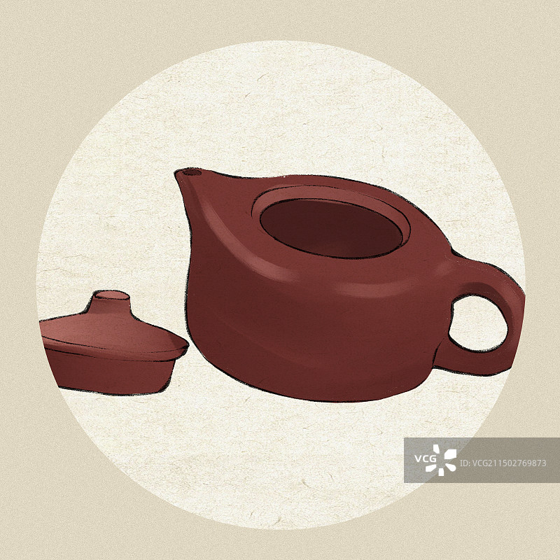 宜兴紫砂壶-江苏土特产伴手礼陶土工艺品手绘插画图片素材
