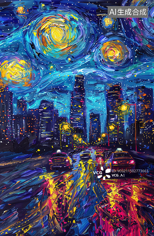 【AI数字艺术】城市夜景灯光彩色梦幻光斑都市风光多色的色彩鲜艳城市建筑图片素材