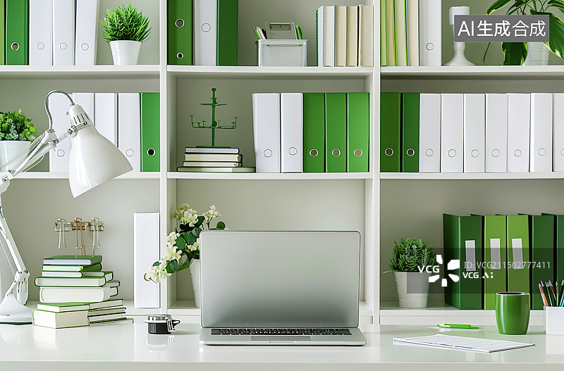 【AI数字艺术】办公室办公桌上的笔记本电脑图片素材