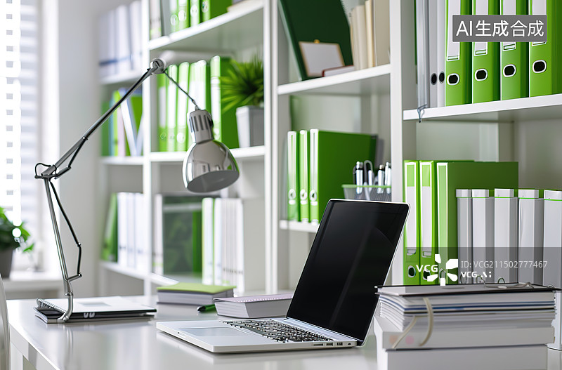 【AI数字艺术】办公室办公桌上的笔记本电脑图片素材