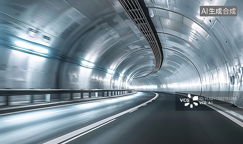 【AI数字艺术】空旷无人的公路隧道图片素材