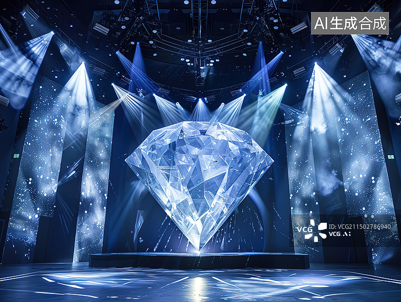 【AI数字艺术】蓝色背景下的灯光图片素材