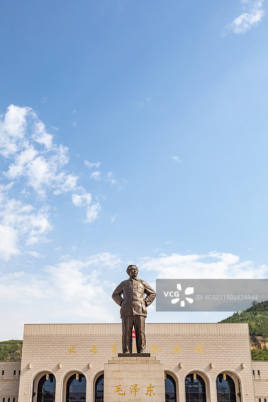 蓝天白云下的陕西延安革命纪念馆建筑景观图片素材