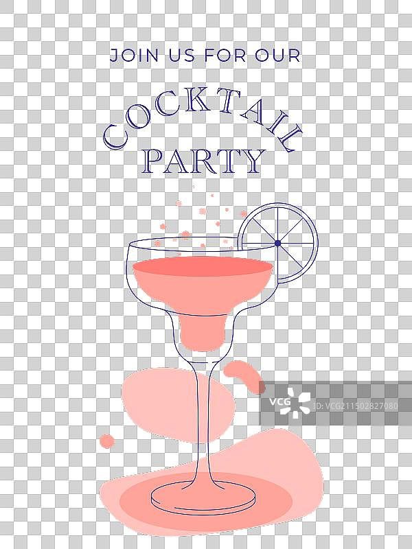 鸡尾酒杯线条艺术邀请函图片素材