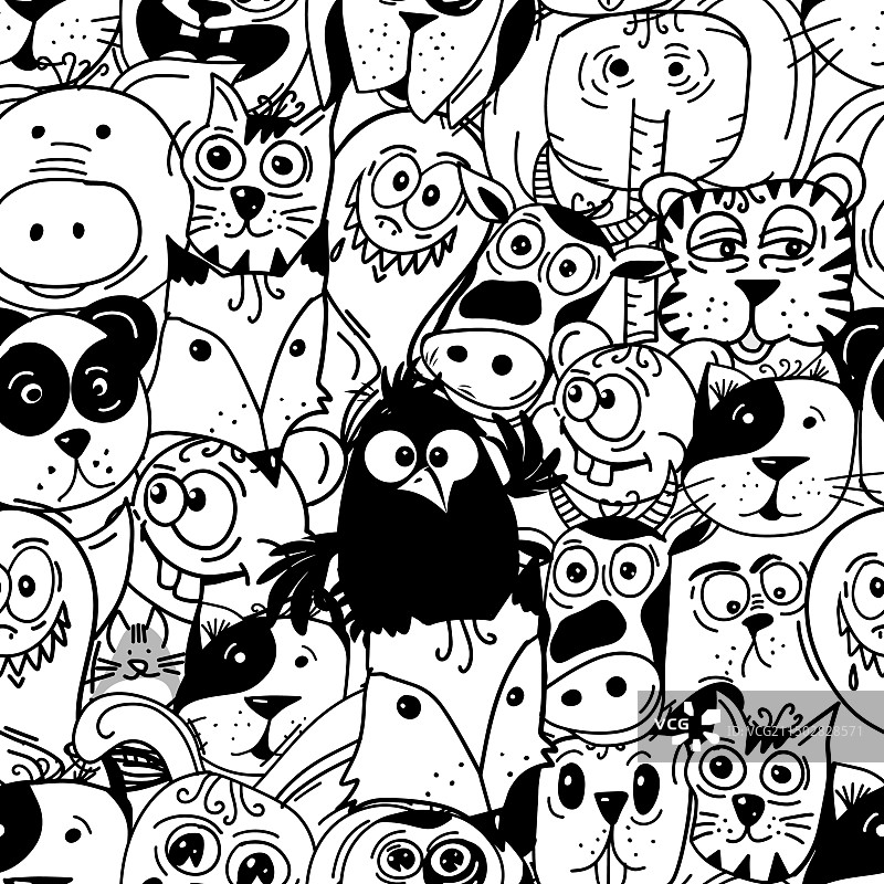 单色趣味动物无缝图案图片素材