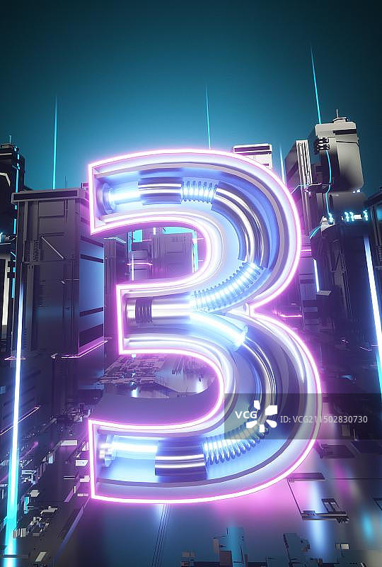 霓虹创意科技未来倒计时数字3场景图片素材