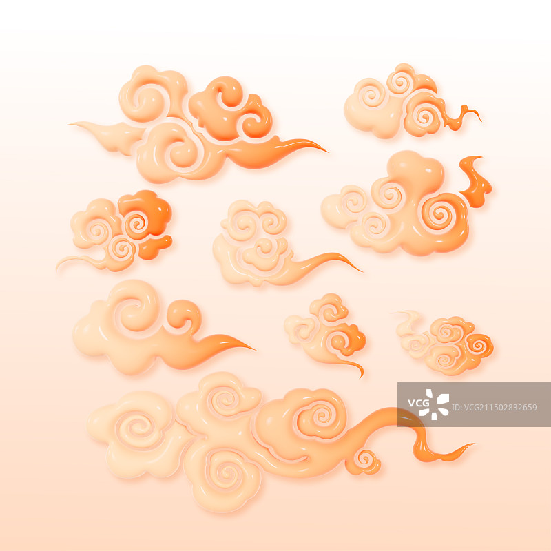 3D立体中国风国潮风橙色祥云插画图片素材